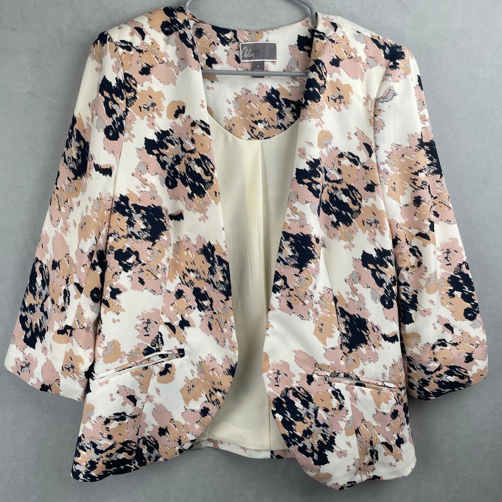 Chelsea28 Womens Abstract Brushstroke Open Front Blazer Pink Navy Cream Size‎ M